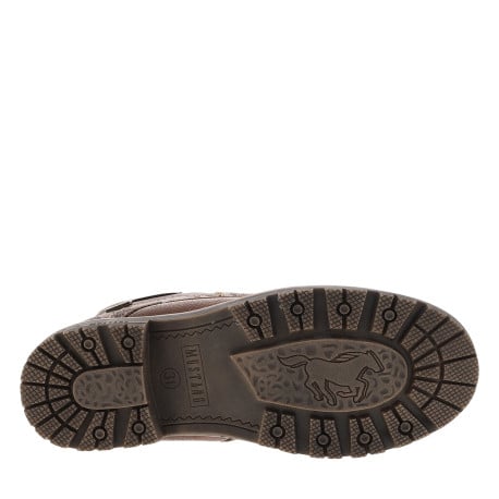 Bottines cognac à talon décroché bas avec des lacets plats et un zip - Image 6