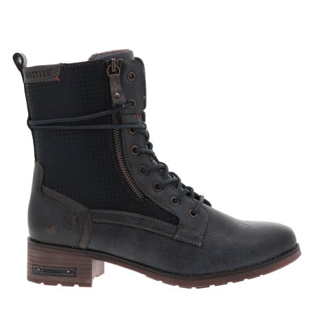 Bottines bleu marine à talon décroché bas avec un zip et des lacets ronds