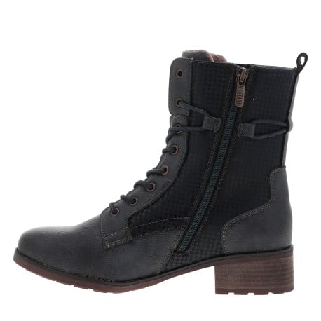 Bottines bleu marine à talon décroché bas avec un zip et des lacets ronds - Image 2