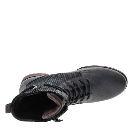 Bottines bleu marine à talon décroché bas avec un zip et des lacets ronds - Image 4