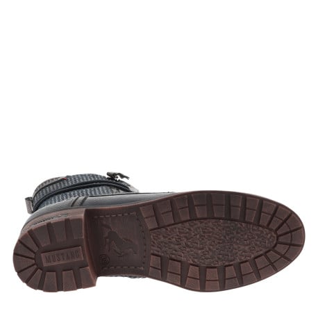 Bottines bleu marine à talon décroché bas avec un zip et des lacets ronds - Image 5