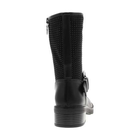 Boots noires à strass avec un talon décroché bas et un zip avec logo - Image 6
