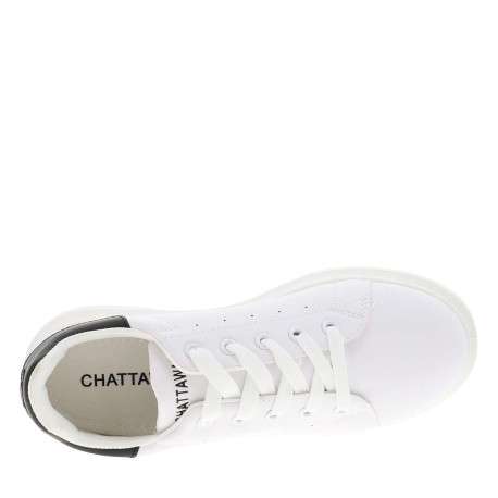 Tennis blanches à talon plateau avec des lacets plats et logo brodé - Image 4