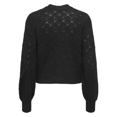 Gilet noir en maille ajourée pourvu d'un col rond et de manches longues - Image 2