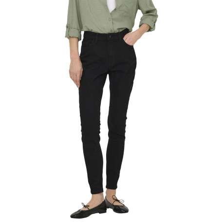 Jean en coton mélangé noir coupe slim pourvu de passants pour la ceinture - Image 3