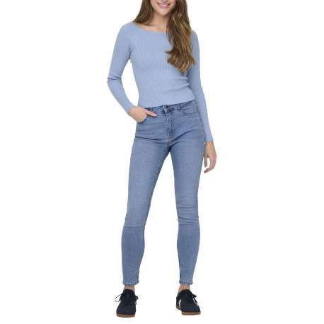 Jean en coton mélangé bleu clair coupe slim pourvu de passants pour la ceinture - Image 5