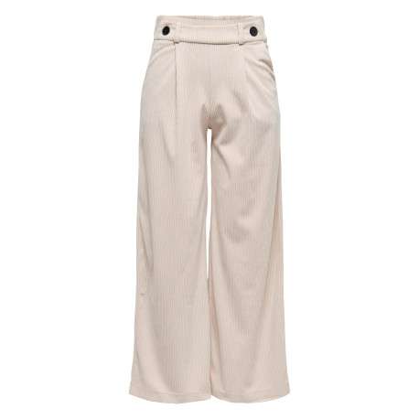 Pantalon chino beige uni avec une coupe flare et une taille élastiquée