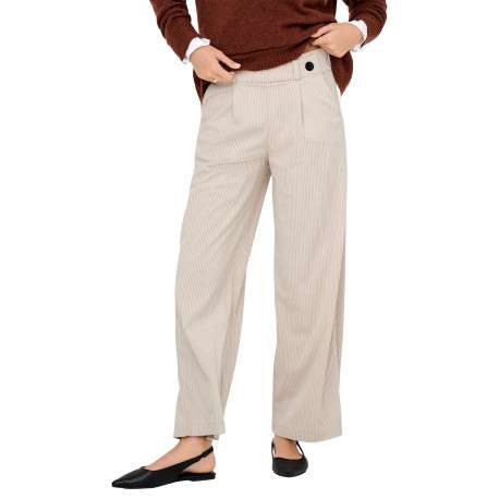 Pantalon chino beige uni avec une coupe flare et une taille élastiquée - Image 3