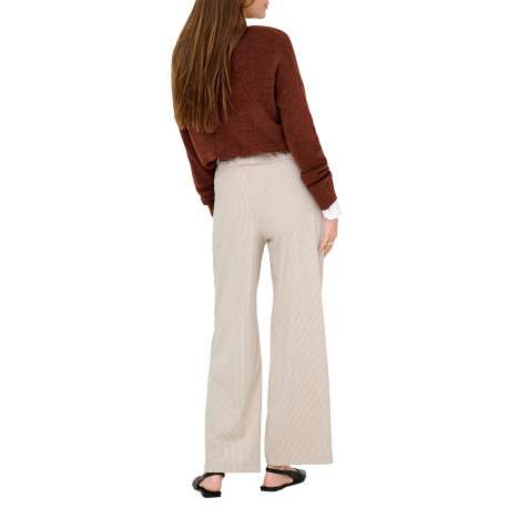 Pantalon chino beige uni avec une coupe flare et une taille élastiquée - Image 4