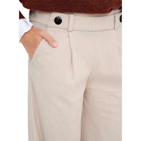 Pantalon chino beige uni avec une coupe flare et une taille élastiquée - Image 6