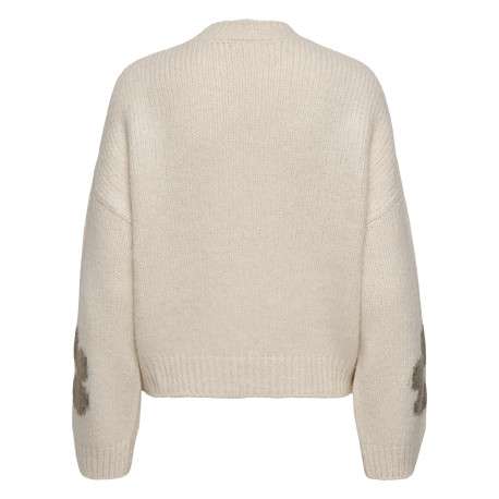 Pull écru et kaki à manches longues orné d'un motif floral oversize - Image 2
