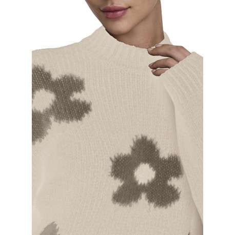 Pull écru et kaki à manches longues orné d'un motif floral oversize - Image 5