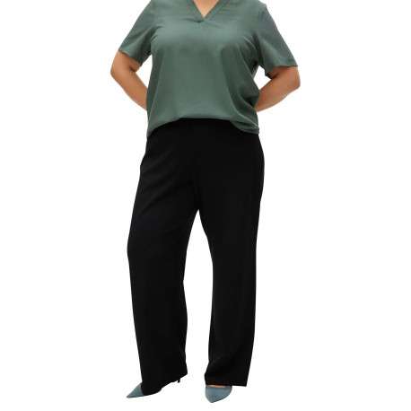 Pantalon noir uni à coupe droite avec un élastique à la taille - Image 3