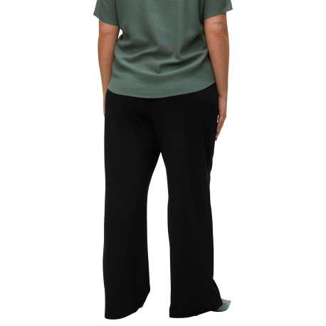 Pantalon noir uni à coupe droite avec un élastique à la taille - Image 4