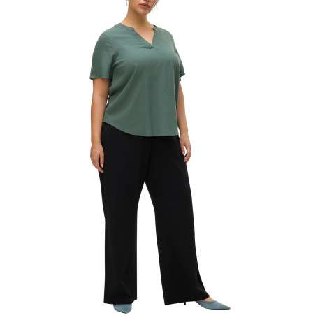 Pantalon noir uni à coupe droite avec un élastique à la taille - Image 5