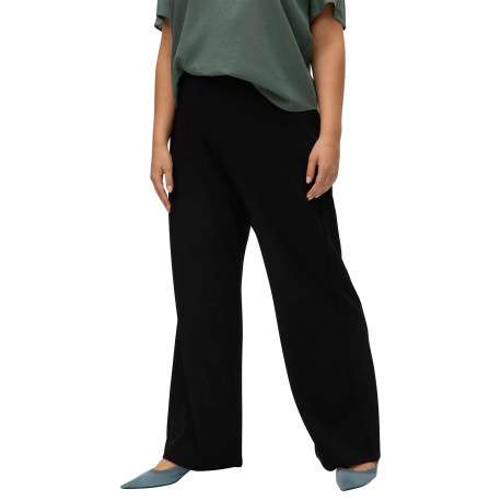 Pantalon noir uni à coupe droite avec un élastique à la taille - Image 6