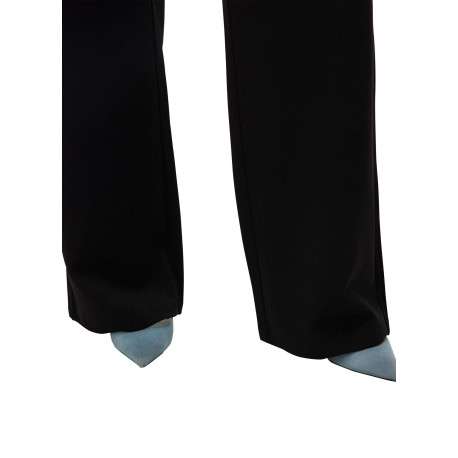 Pantalon noir uni à coupe droite avec un élastique à la taille - Image 7