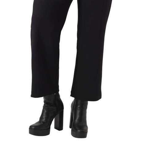 Pantalon noir uni à une coupe bootcut avec une aggraphe et un zip - Image 5