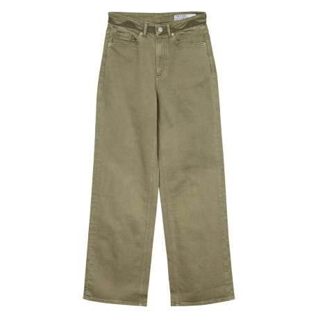 Jean en coton kaki uni avec à coupe droite avec zip et bouton