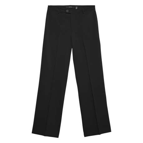 Pantalon noir uni avec une coupe droite et bouton à la taille