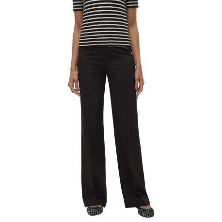 Pantalon noir uni avec une coupe droite et bouton à la taille - Image 5
