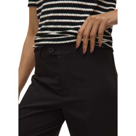 Pantalon noir uni avec une coupe droite et bouton à la taille - Image 6