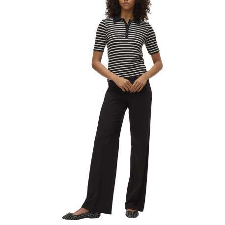 Pantalon noir uni avec une coupe droite et bouton à la taille - Image 7