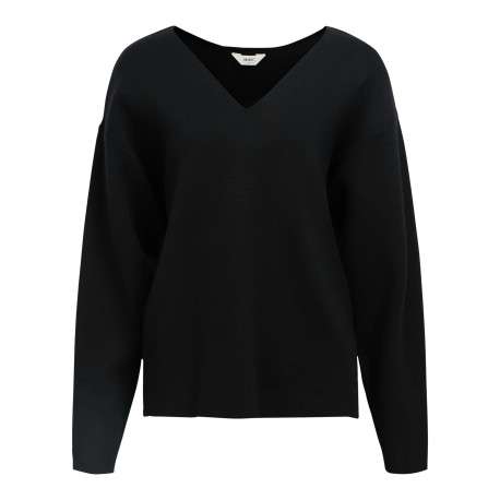 Pull noir uni coupe ample pourvu d'un col v et de manches longues