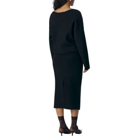 Pull noir uni coupe ample pourvu d'un col v et de manches longues - Image 3