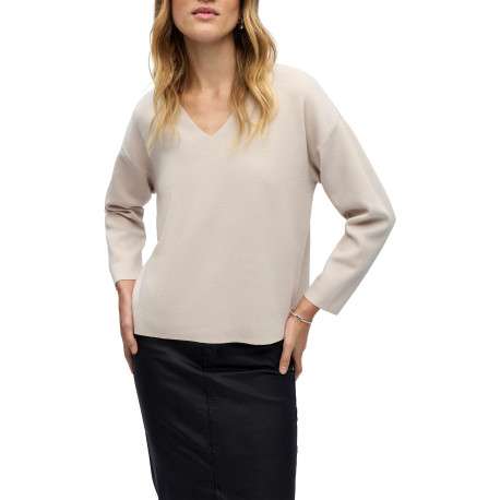 Pull gris uni coupe ample pourvu d'un col v et de manches longues - Image 2