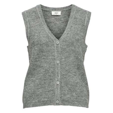 Gilet gris en maille tricotée sans manches pourvu d'un col v