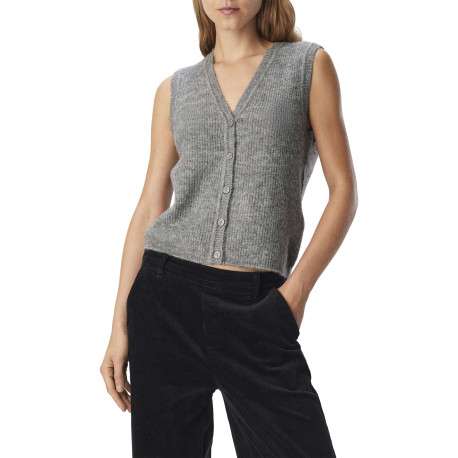 Gilet gris en maille tricotée sans manches pourvu d'un col v - Image 2