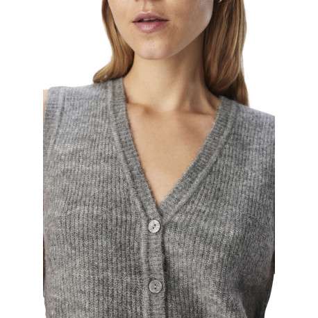 Gilet gris en maille tricotée sans manches pourvu d'un col v - Image 4