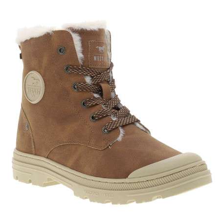 Bottines cognac à talon décroché bas avec des lacets plats et un zip - Image 3