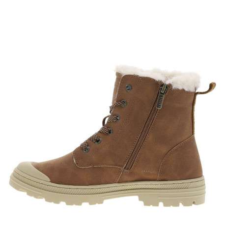 Bottines cognac à talon décroché bas avec des lacets plats et un zip