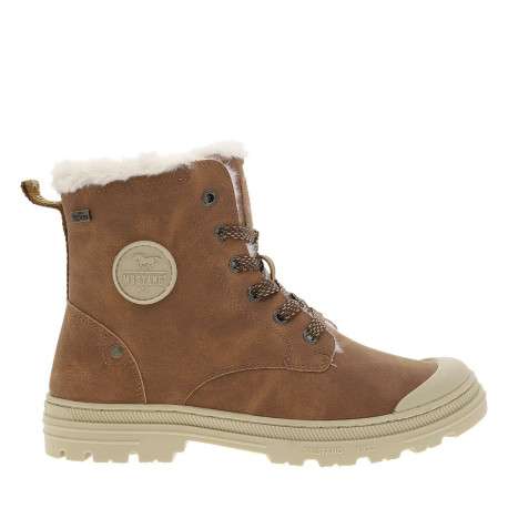 Bottines cognac à talon décroché bas avec des lacets plats et un zip - Image 2