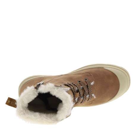 Bottines cognac à talon décroché bas avec des lacets plats et un zip - Image 4