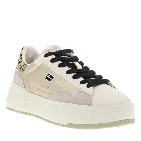 Sneakers or avec motif léopard avec un talon plateau des lacets plats - Image 3