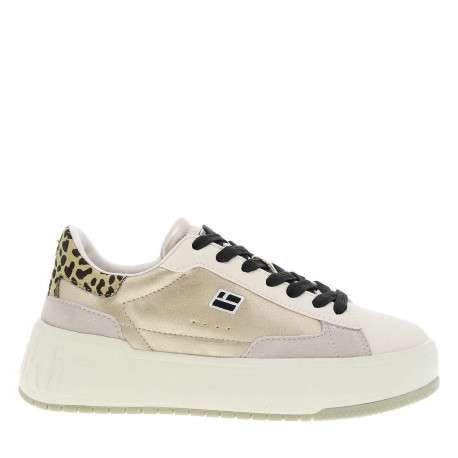Sneakers or avec motif léopard avec un talon plateau des lacets plats - Image 2