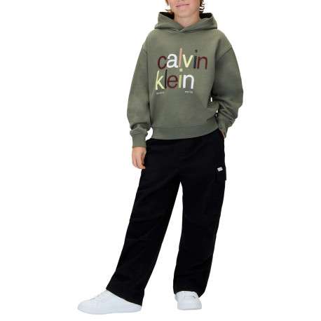 Sweat en coton kaki coupe ajustée avec un col à capuche et un imprimé - Image 4