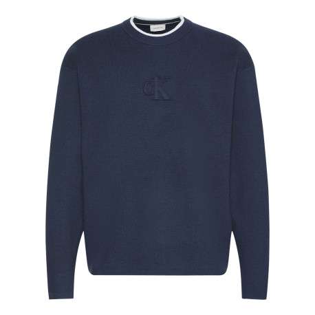 Pull marine uni coupe ajustée col rond avec des manches longues