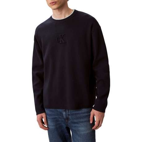 Pull marine uni coupe ajustée col rond avec des manches longues - Image 2