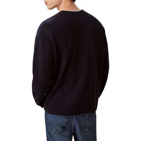 Pull marine uni coupe ajustée col rond avec des manches longues - Image 3