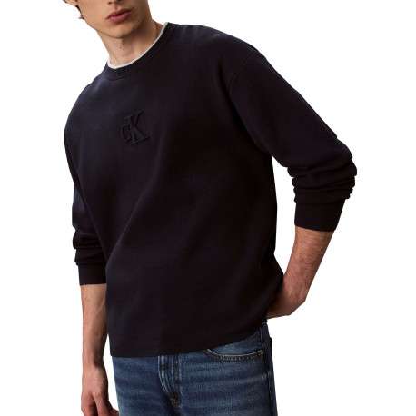Pull marine uni coupe ajustée col rond avec des manches longues - Image 5