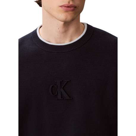 Pull marine uni coupe ajustée col rond avec des manches longues - Image 6