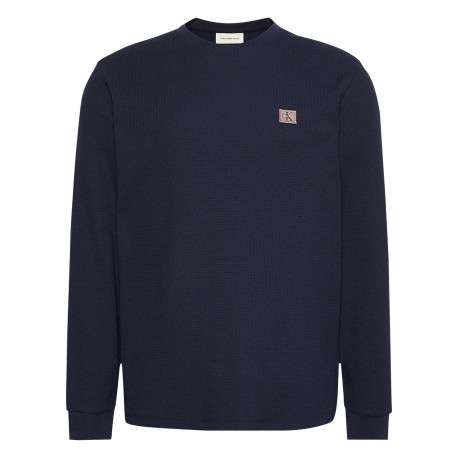 T-shirt marine maille effet gaufrée coupe ajustée et des manches longues