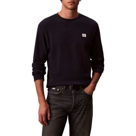 T-shirt marine maille effet gaufrée coupe ajustée et des manches longues - Image 2