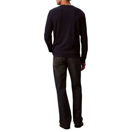 T-shirt marine maille effet gaufrée coupe ajustée et des manches longues - Image 3