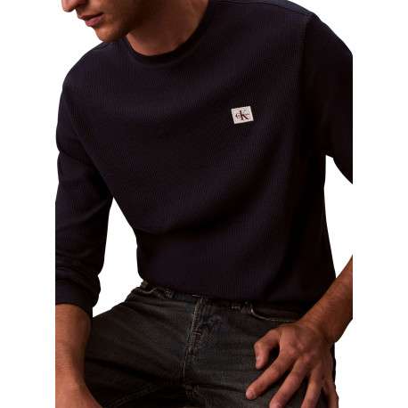T-shirt marine maille effet gaufrée coupe ajustée et des manches longues - Image 5