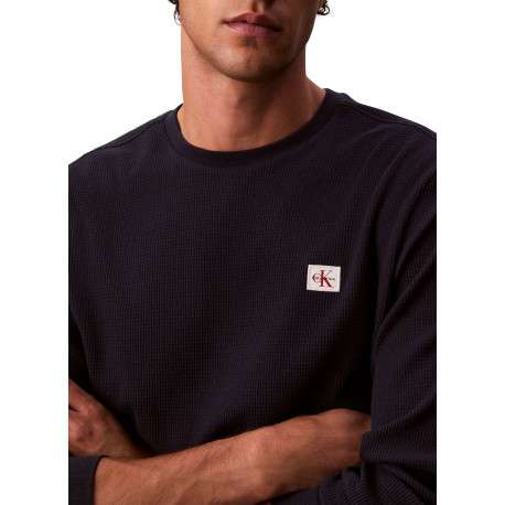 T-shirt marine maille effet gaufrée coupe ajustée et des manches longues - Image 6